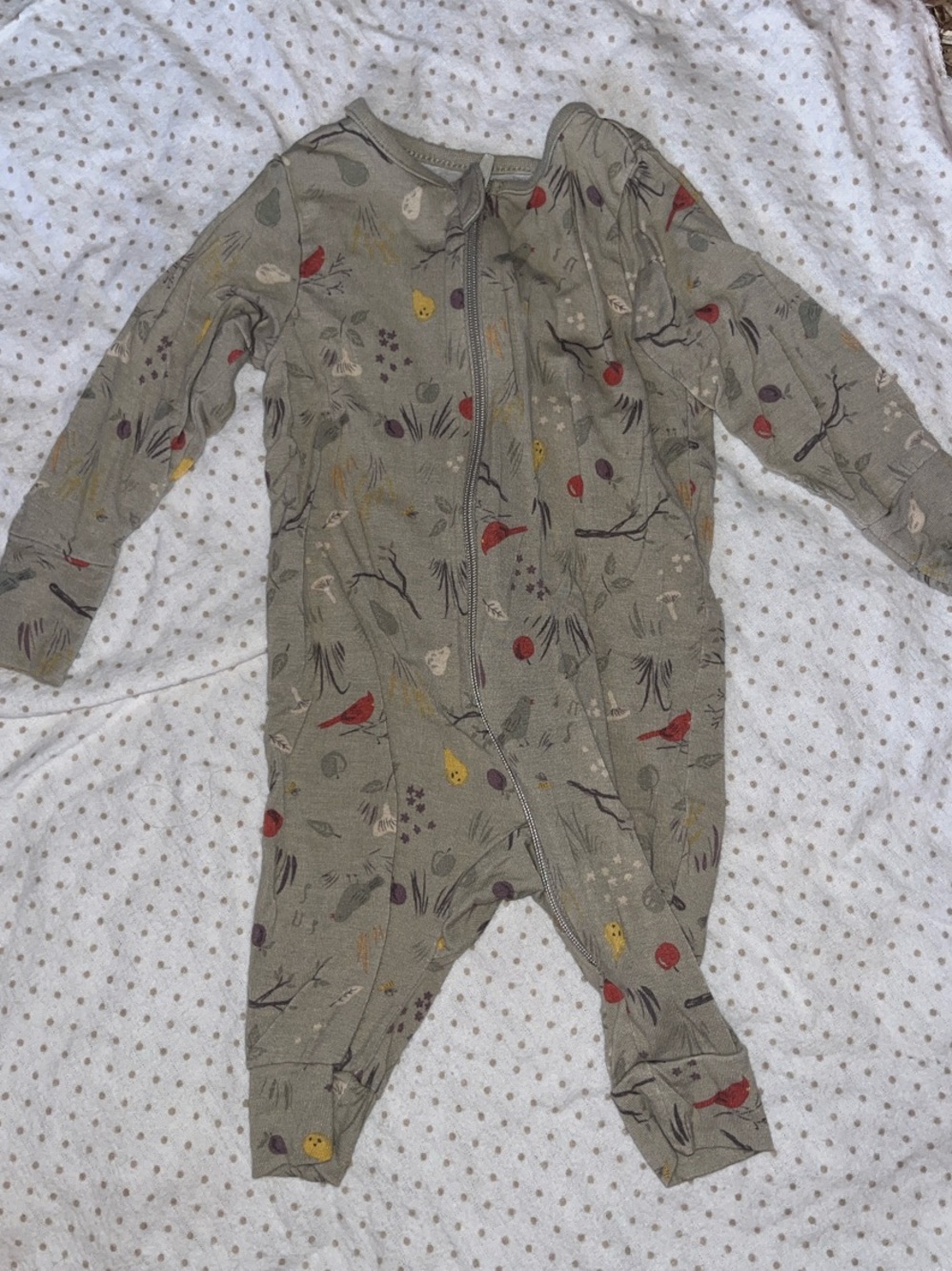 Olive Green Bird-Print One-Piece